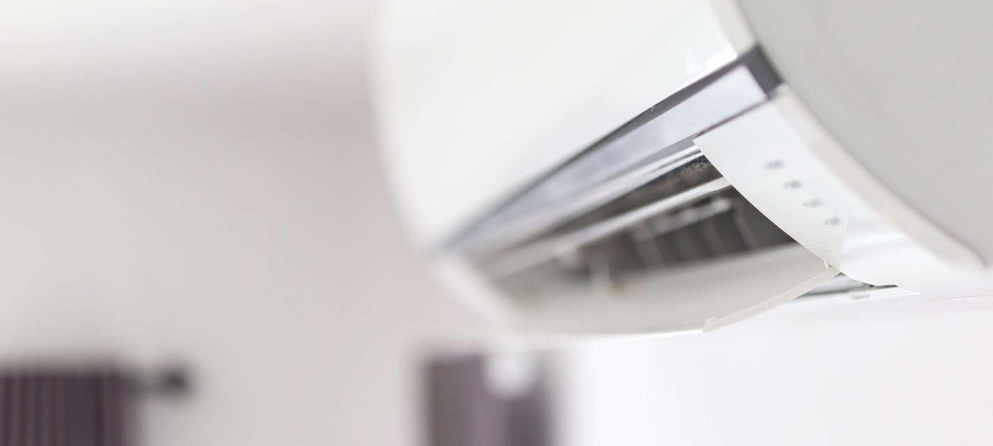 Air conditioner white wall room interior background